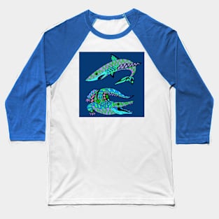 the shark and the gator in funny pattern ecopop Baseball T-Shirt